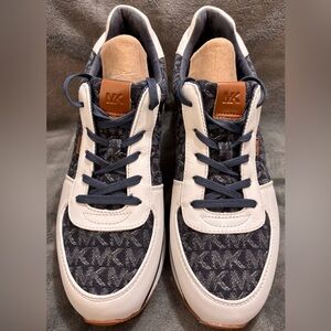 👟 Size 9.5 Michael Kors Monique Trainer Optic White Blue Denim Sneakers